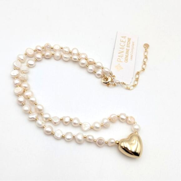 Panacea Women's Freshwater Pearl Heart Shaped Pendant Necklace White/Gold - Picture 3 of 8
